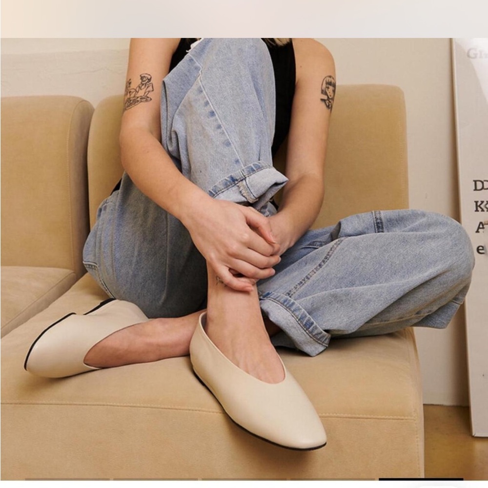 W concept genuine leather glove flats